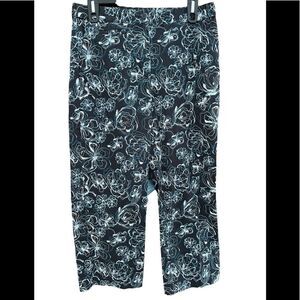 LizGolf Audra black abstract floral print crop pants, cotton spandex blend,sz 8